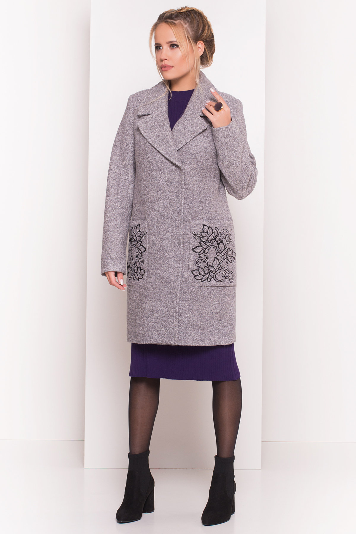 Демисезонное пальто из варенной шерсти Милена 5273 АРТ. 37587 Цвет: Серый LW-10 - фото 4, интернет магазин tm-modus.ru