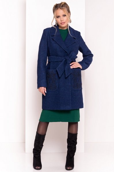 Демисезонное пальто из варенной шерсти Милена 5273 Цвет: Т.синий/электрик-LW27