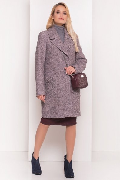 Демисезонное пальто из варенной шерсти Милена 5273 Цвет: Серо-розовый LW-25