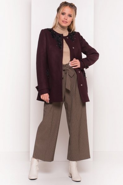 Укороченное пальто-трапеция с вышивкой Латта 5526 Цвет: Марсала 75
