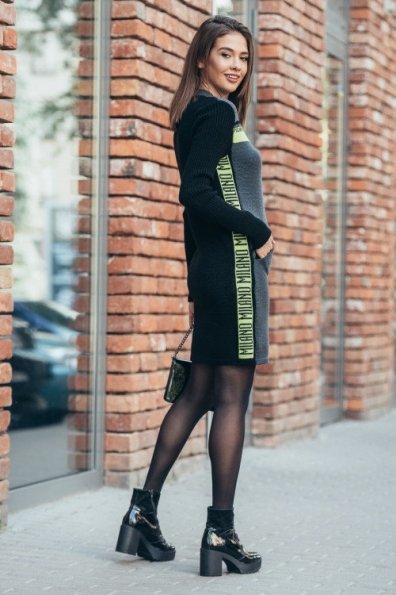 Вязаное платье Милана 5817 Цвет: Графит/салат/черный