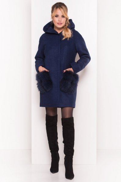 Зимнее пальто с меховыми карманами Анита 3820 Цвет: Темно-синий 17