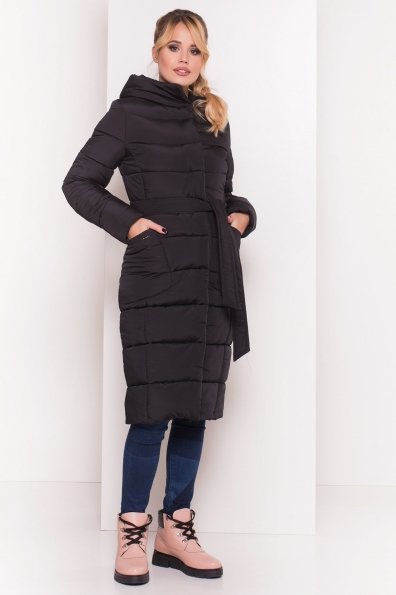 Пуховик-пальто с поясом Жако 5540 Цвет: Черный