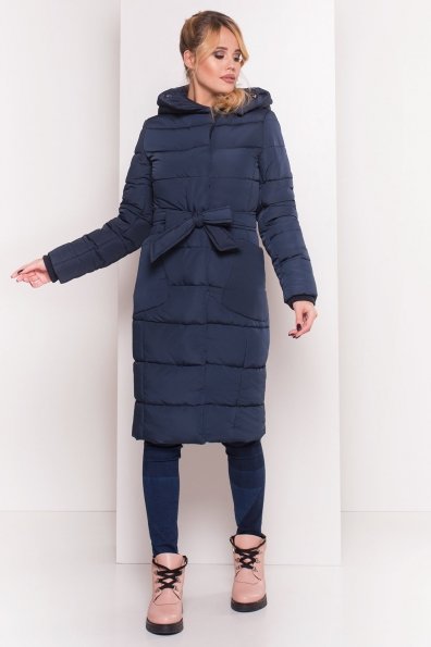 Пуховик-пальто с поясом Жако 5540 Цвет: Темно-синий