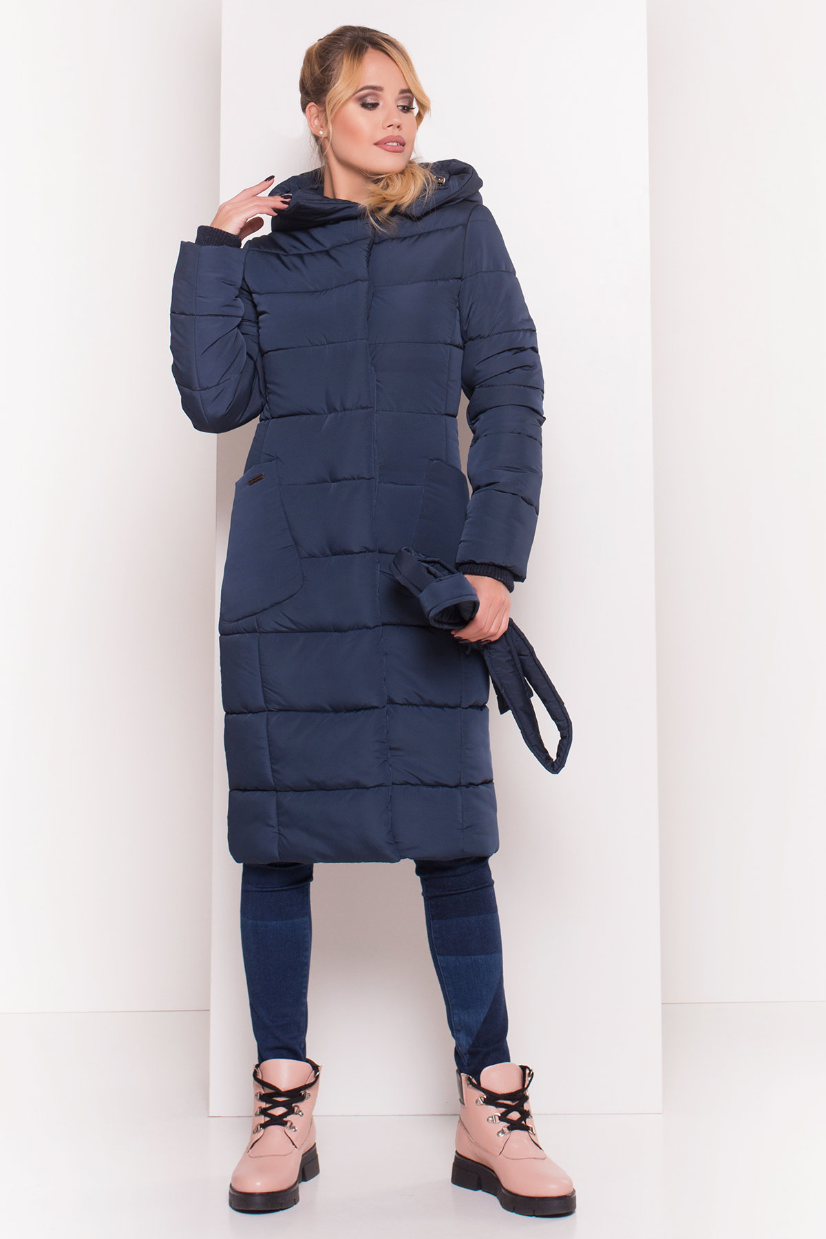 Пуховик-пальто с поясом Жако 5540 АРТ. 38050 Цвет: Темно-синий - фото 4, интернет магазин tm-modus.ru