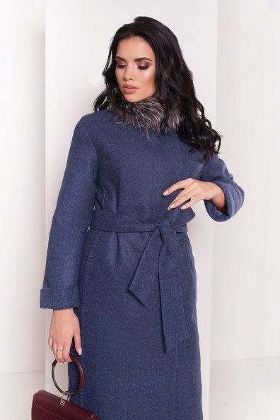 Зимнее приталенное пальто с поясом Богема 5706 Цвет: Джинс 57