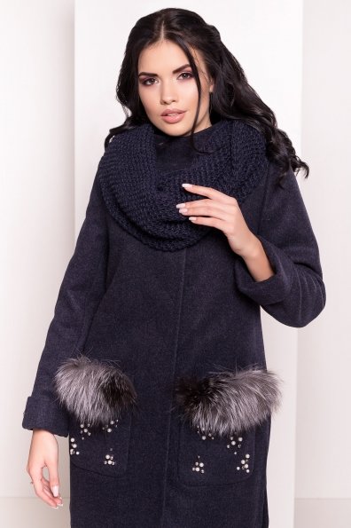 Пальто зима с мехом на карманах Ажен 5780 Цвет: Темно-синий 6