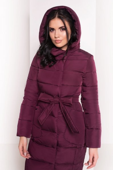 Пуховик-пальто с поясом Жако 5540 Цвет: Марсала темный