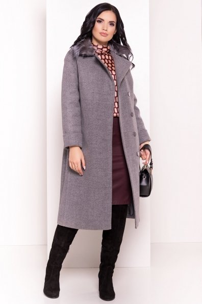 Зимнее приталенное пальто с поясом Богема 5706 Цвет: Серый 18
