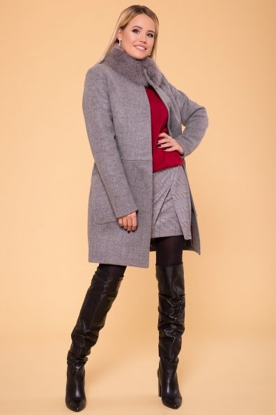 Пальто зима с меховым воротником стойкой Габи 4175 Цвет: Серый 18