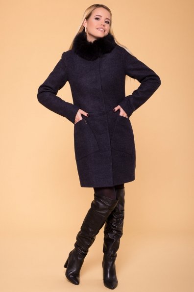 Пальто зима с меховым воротником стойкой Габи 4175 Цвет: Темно-синий