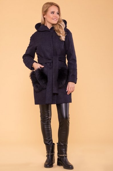 Зимнее пальто с меховыми карманами Анита 3820 Цвет: Темно-синий