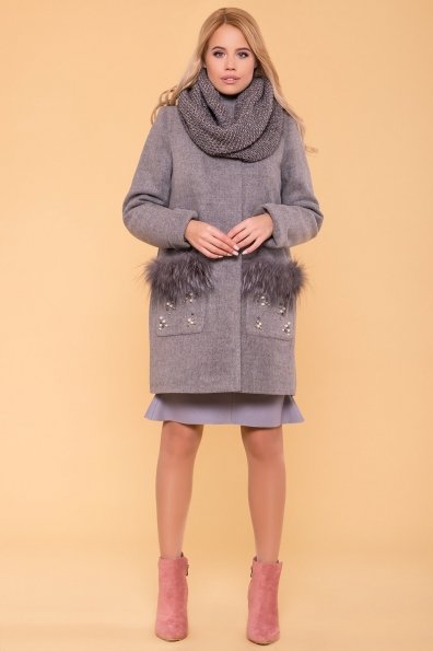 Пальто зима с мехом на карманах Ажен 5780 Цвет: Серый 18