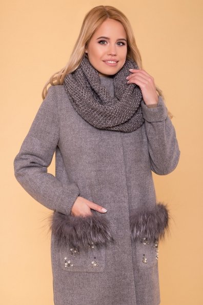 Пальто зима с мехом на карманах Ажен 5780 Цвет: Серый 18