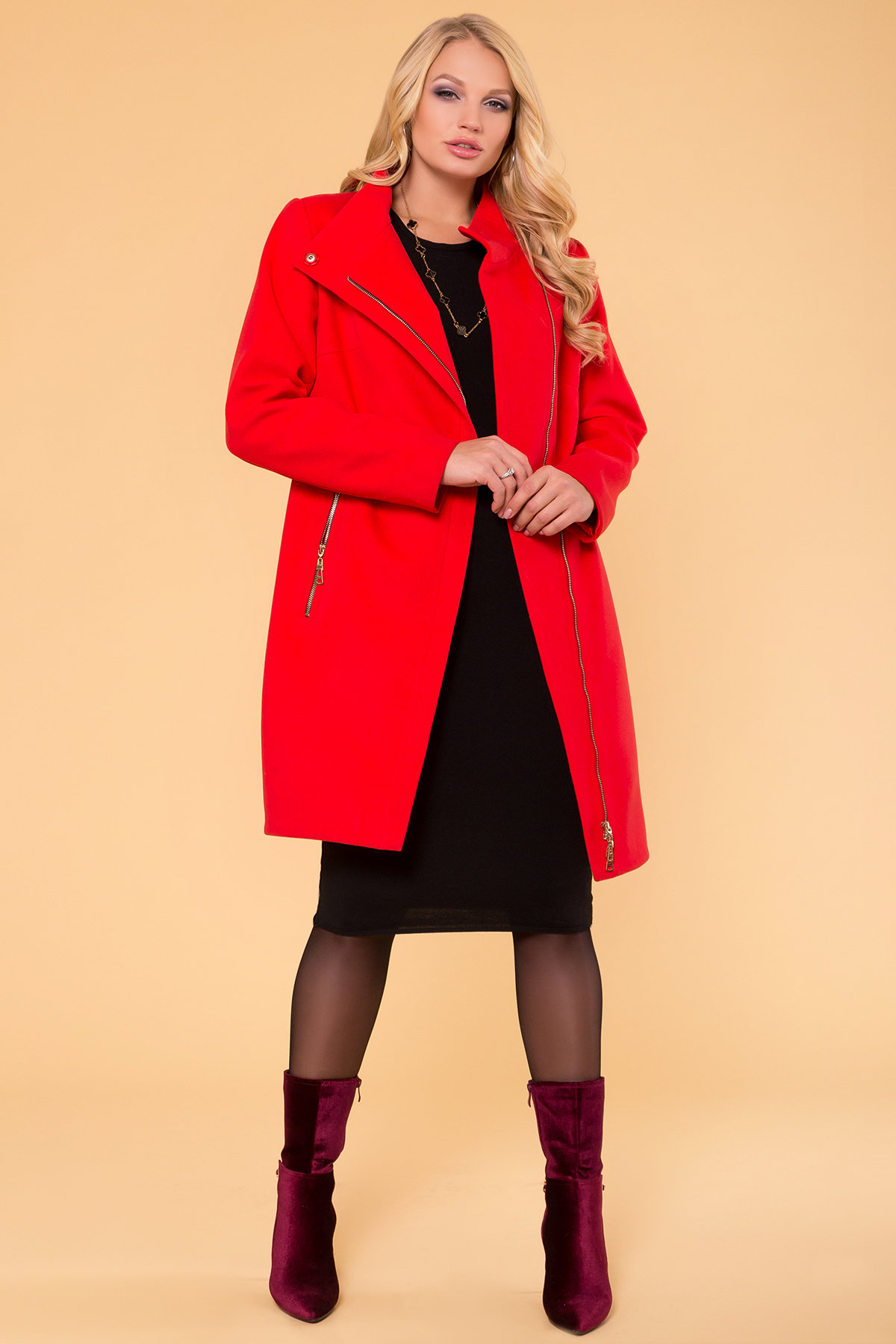 Красное демисезонное пальто Эльпассо 1 Donna 1096 АРТ. 38272 Цвет: Красный B-020 - фото 3, интернет магазин tm-modus.ru