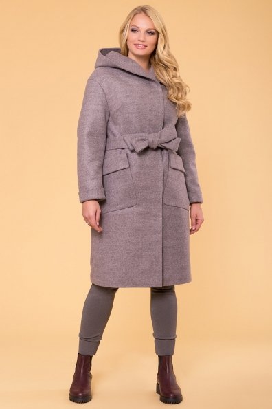 Бежевое пальто на зиму Анджи DONNA 5612 Цвет: Серо-розовый 19