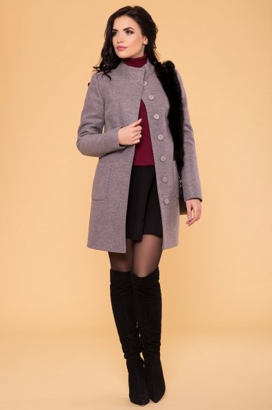 Пальто зима с хомутом Мелини 5644 Цвет: Серо-розовый