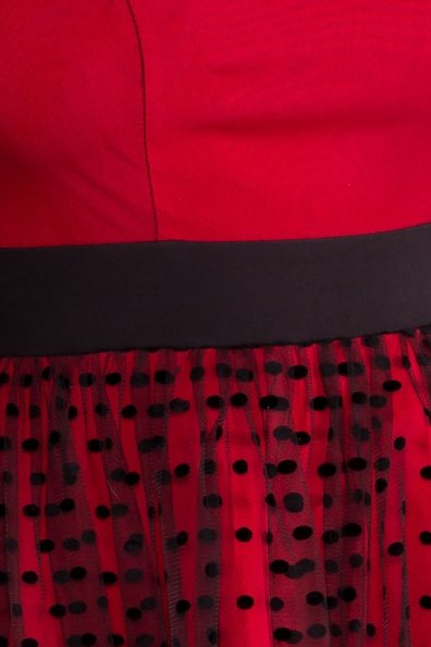 Платье с сеткой сверху Кароль 6062 Цвет: Красный/черн горох средний