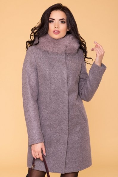 Утепленное пальто зима с натуральным мехом Фортуна 3832 Цвет: Серый/розовый 19
