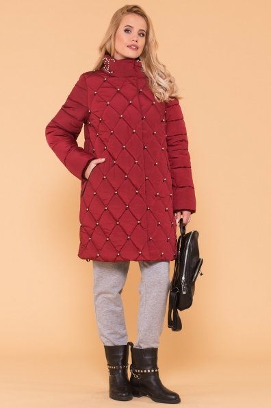 Зимняя куртка с декором Шанель 3499 Цвет: Бордо