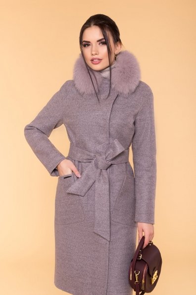 Зимнее пальто с натуральным песцом Анатес лайт 5570 Цвет: Серый/розовый