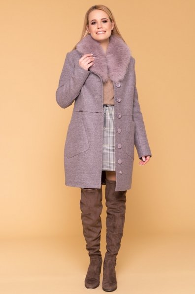 Зимнее пальто с мехом Габриэлла 5695 Цвет: Серый-розовый 19