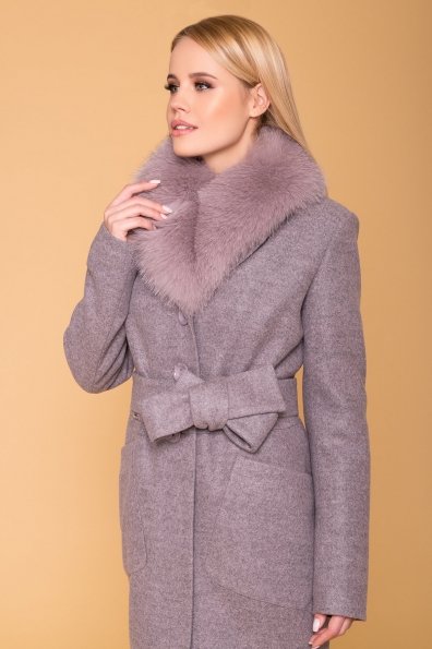 Зимнее пальто с мехом Габриэлла 5695 Цвет: Серый-розовый 19