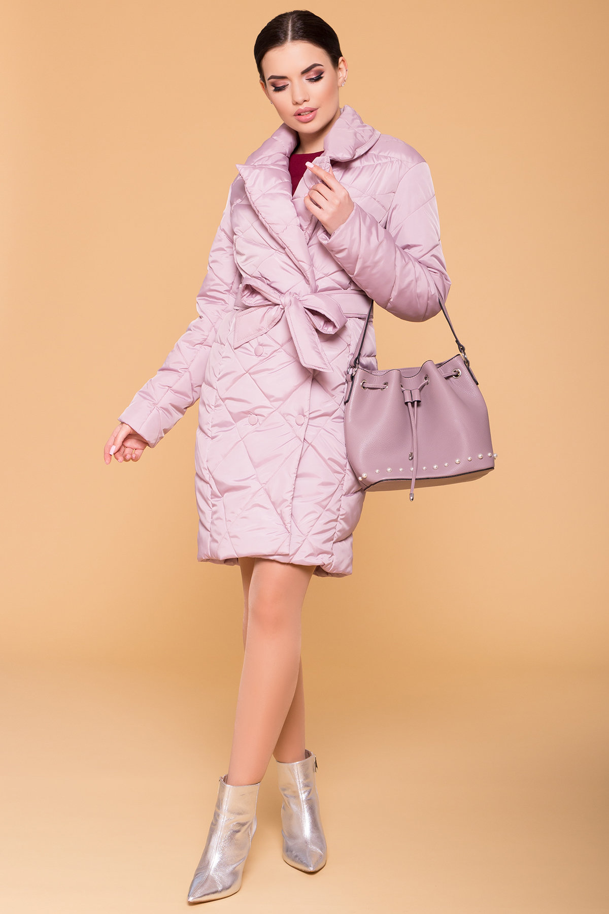 Пальто Сандра 6422 Цвет: Серо-розовый