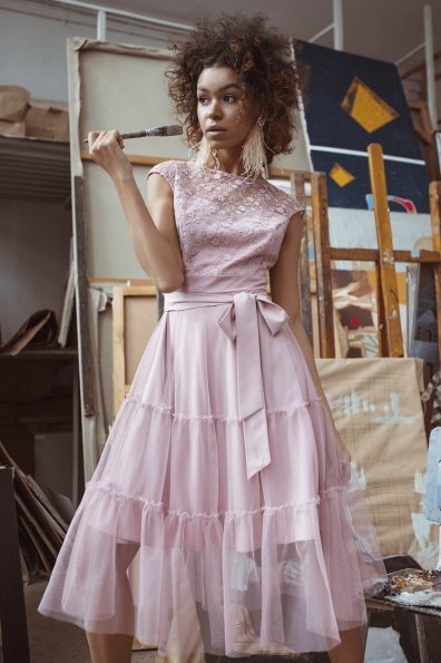 Коктейльное Платье Фати 6490 Цвет: Серо-розовый/серо-роз/сер-роз