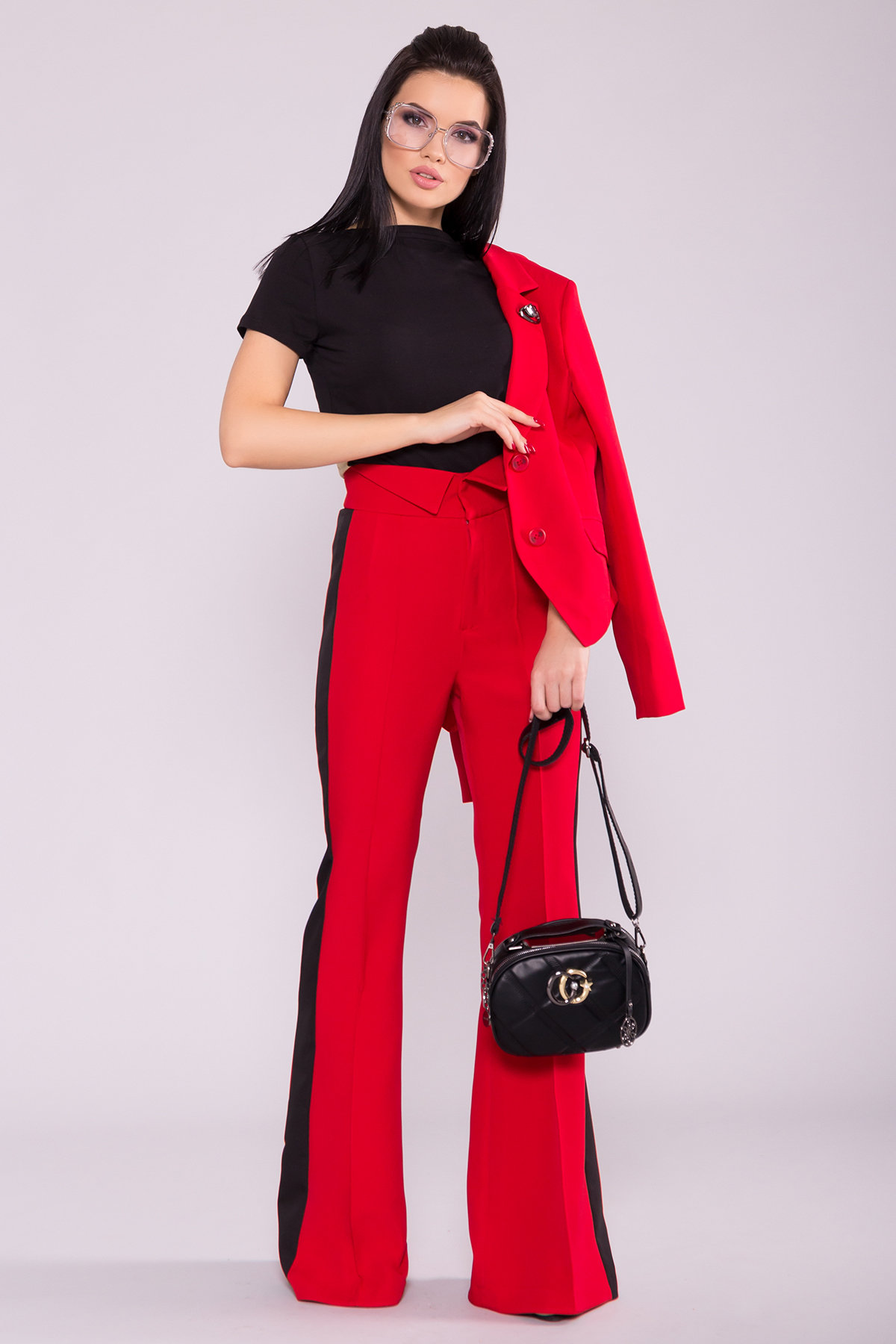 Локи костюм жакет   брюки из костюмной ткани 6964 АРТ. 42088 Цвет: Красный/черный - фото 1, интернет магазин tm-modus.ru