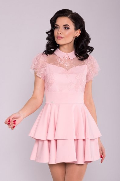 Короткое Платье с гипюром Николь лайт 6934 Цвет: Пудра светлая 6
