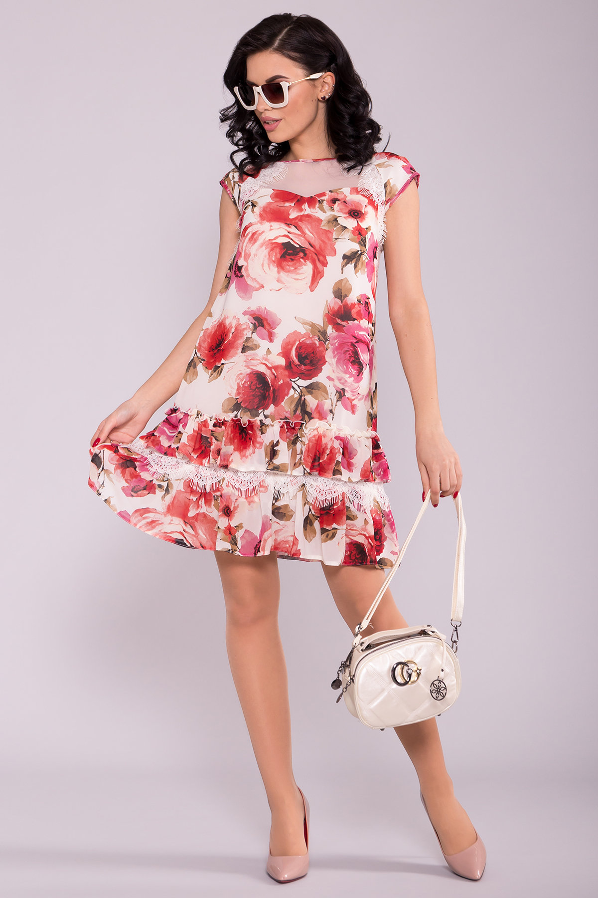 Платье Нектар 6916 Цвет: Розы молоко/коралл