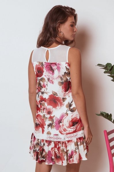 Платье  Инга 6914 Цвет: Розы молоко/коралл/молоко
