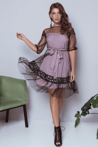 Нарядное Платье Фая 6649 Цвет: Серо-розовый/черный