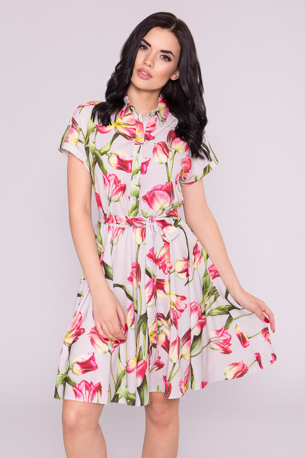 Платье Санжар 7061 Цвет: Тюльпан серый/розовый