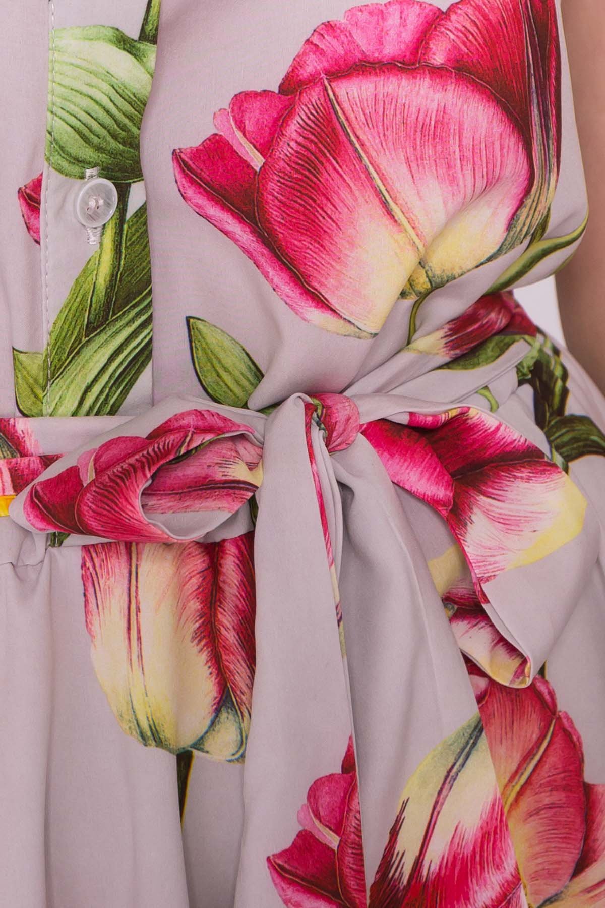 Платье Санжар 7061 Цвет: Тюльпан серый/розовый