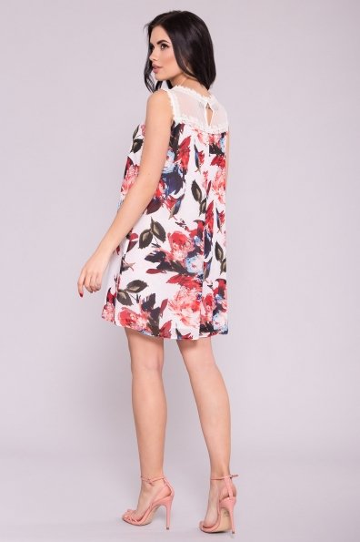 Платье Бриз 6933 Цвет: Розы абстракция молоко/коралл