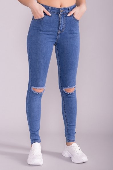 Рваные джинсы на коленях 7029 Цвет: Синий
