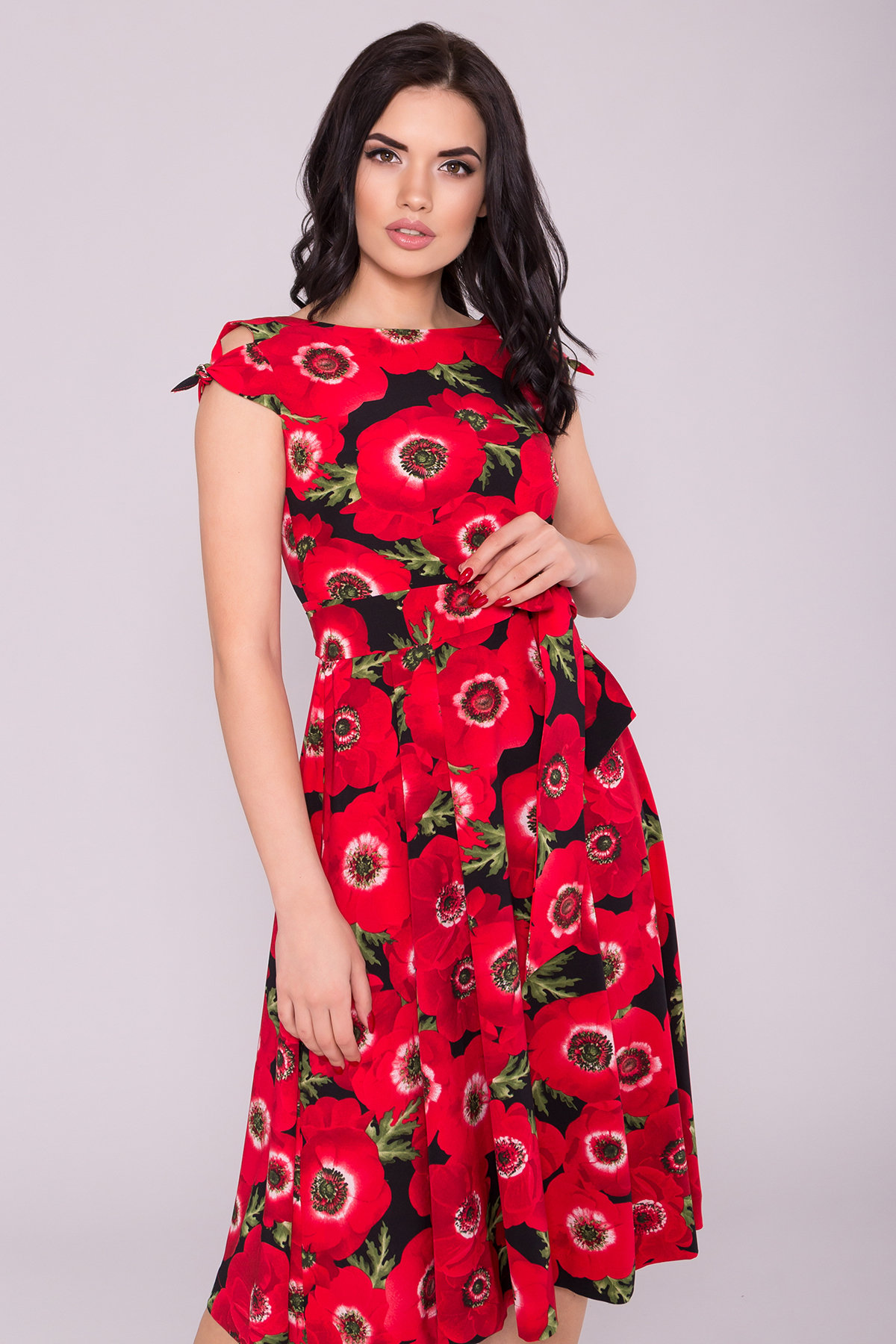 Платье Жадор 7055 Цвет: Маки крупные красный/черный