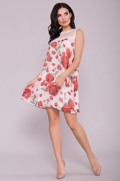 Платье Бриз 6933 Цвет: Маки молоко/красные