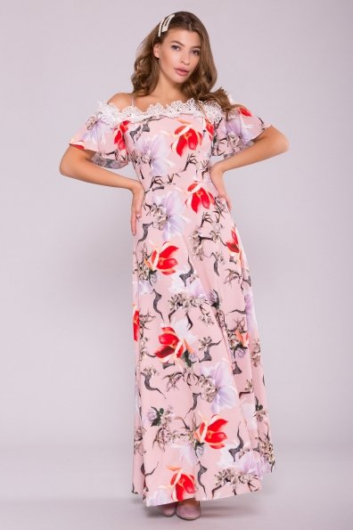 Платье Монриа 7056 Цвет: цветы комби пудра/ коралл