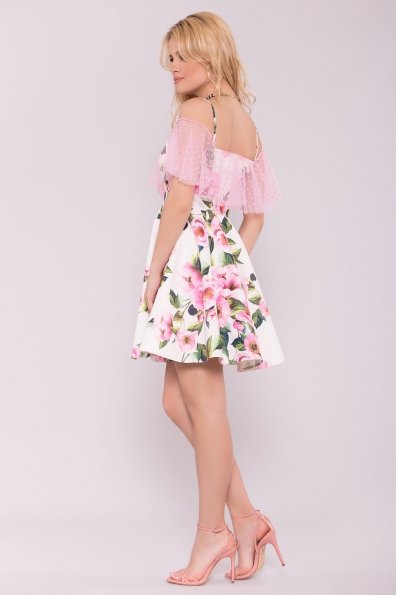 Тори платье из коттона с принтом 7189 Цвет: Цветы молоко/розовый