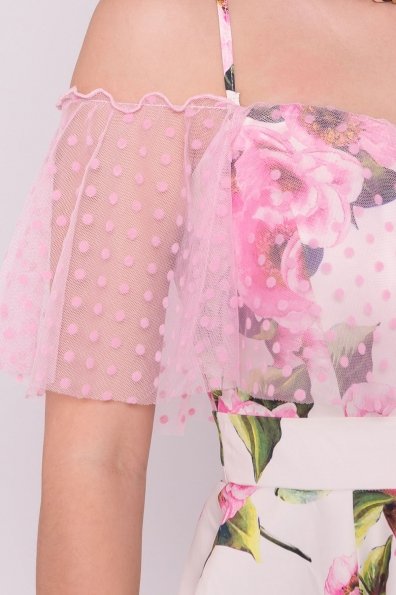 Тори платье из коттона с принтом 7189 Цвет: Цветы молоко/розовый