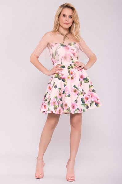 Тори платье из коттона с принтом 7189 Цвет: Цветы пудра/розовый