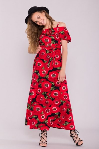 Платье Пикабу 7238 Цвет: Маки крупные красн/черный