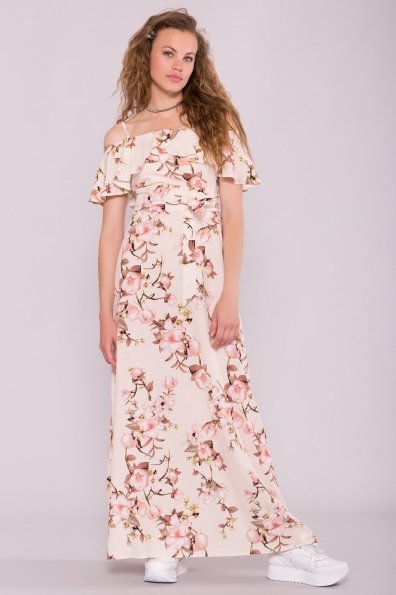 Платье Пикабу 7238 Цвет: Цветы на ветке пудра светлая