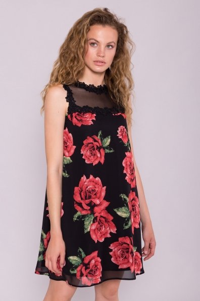 Платье Бриз 6933 Цвет: Розы черный/красный