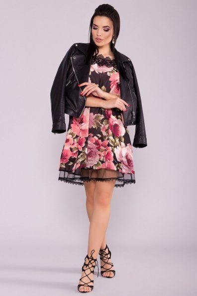 Платье Линда 6936 Цвет: Розы кр черные/марсала