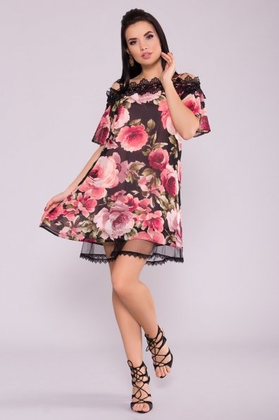 Платье Линда 6936 Цвет: Розы кр черные/марсала