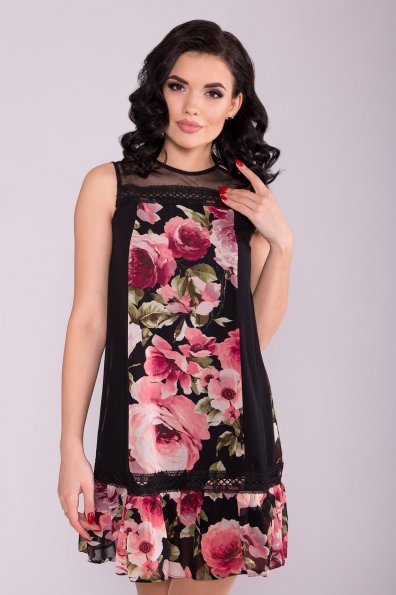 Платье  Инга 6914 Цвет: Розы кр черные/марсала